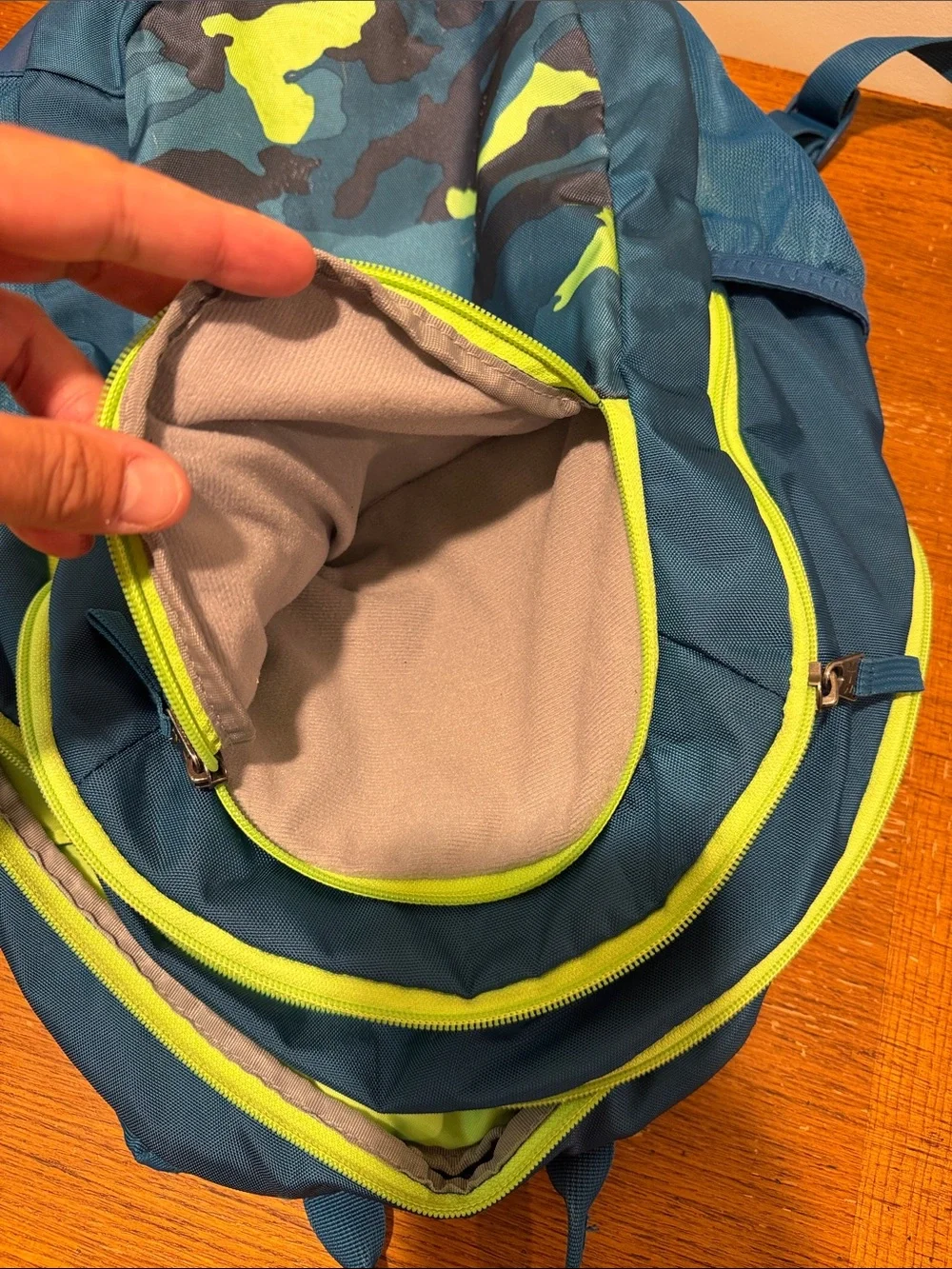 Under Armour Blue Backpack with Lime Camo Accent